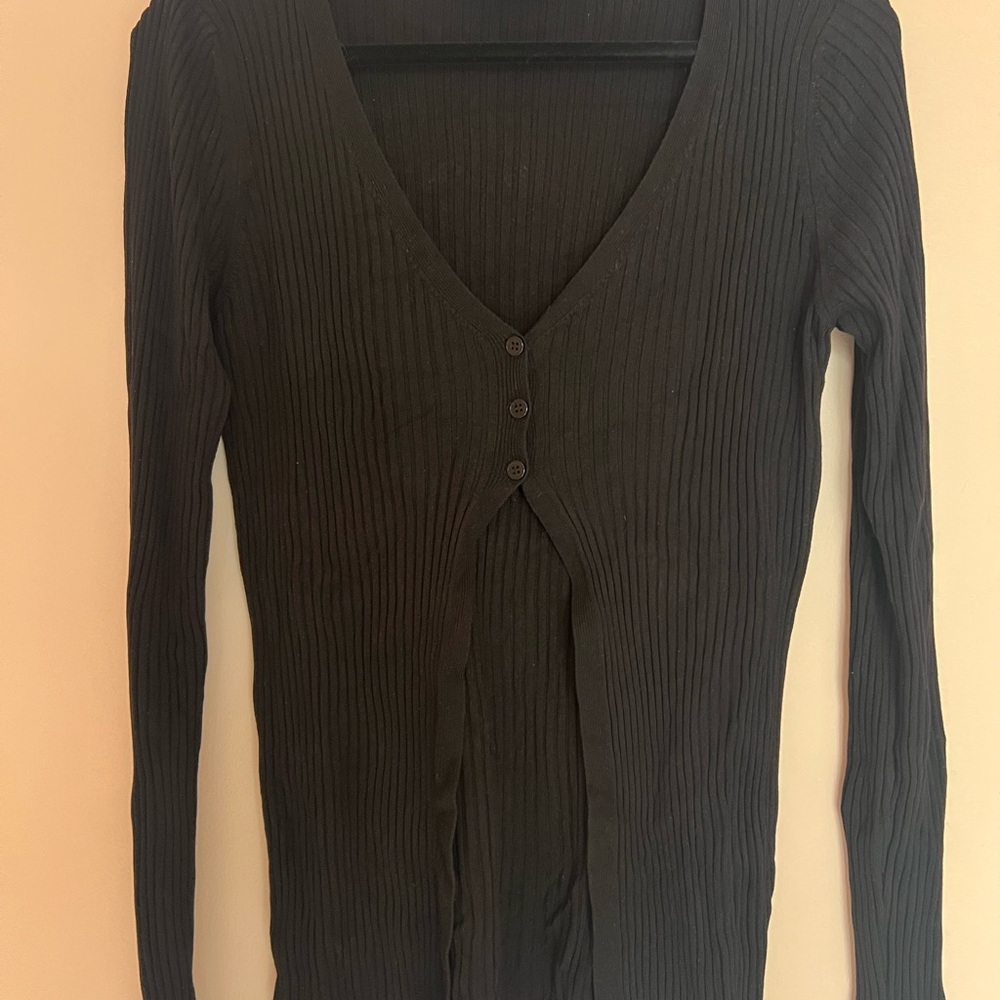 Black Ribbed Long Sleeve Cardigan